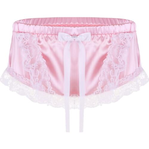 Mens Briefs Lace Satin Smooth Mini Skirt Erotic Underwear Gay Swimsuit Briefs Bowknot Boxer Briefs Trunk Underpants Underwear