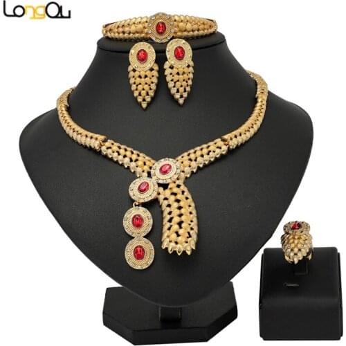Longqu 2021 nigerian wedding woman accessories jewelry set Wholesale dubai gold colorful jewelry set italian Bridal jewelry set