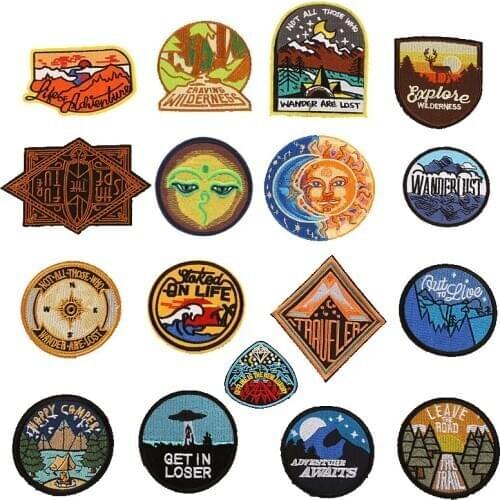 Iron on Ufo Star Sun Forest Patches for Clothing Stripe Badges Stickers on Clothes Embroidered Patches for The Clothing Applique