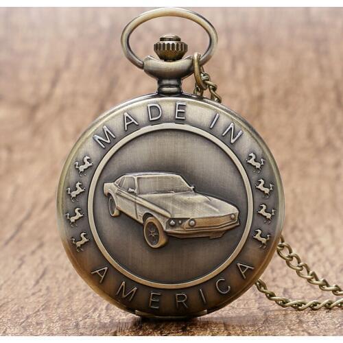 New Cool Retro Made In America 3D Car Theme Quartz Pocket Watch With Necklace Chain Free Drop Shipping