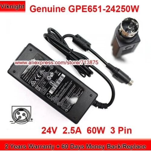 Genuine GPE651-24250W 24V 2.5A 60W AC Adapter for Fujitsu DJ-240250-SA Round with 3 Pin Power Supply
