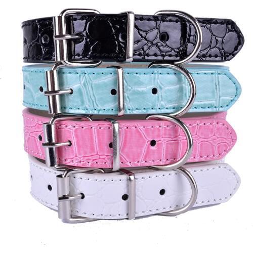 New Croc Pu Leather Dog Collar Adjustable Buckle Small Pet Neck Strap For Small Dogs Pink Blue White Black Color