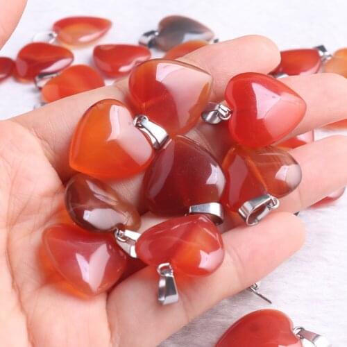 50pcs/lot Heart Shaped Natural Stone Carnelian Necklace Pendants 20*20mm For Lovers' Energy Jewelry Pendulum Bulk Wholesales