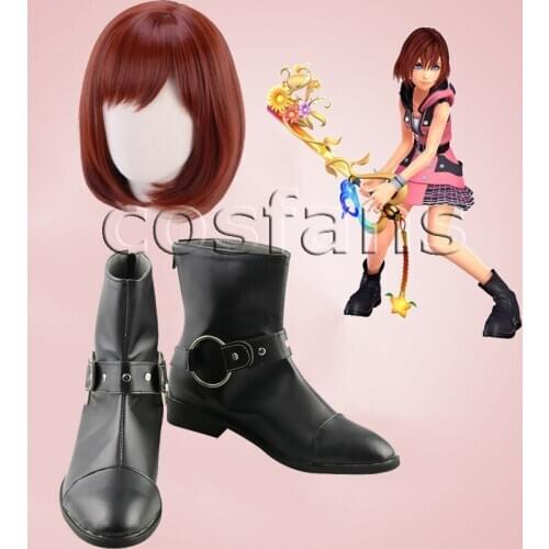 Kingdom Hearts III Cosplay Kairi Princess Black Boot Shoes Kairi Short Reddish Brown Heat Resistant Synthetic Hair Cosplay Wig