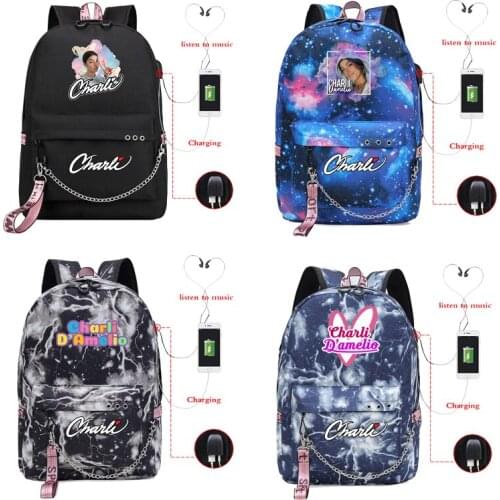 Charli Damelio Backpacks Casual Mochila USB Charge School Bags Bags for Women Mens Backpack School Backpacks Travel Rucksacks