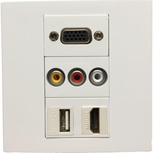 VGA RCA HDMI2.0 USB3.0 AV Wall Panel Plate Back Female To Female Connector 86x86mm Outlet Socket