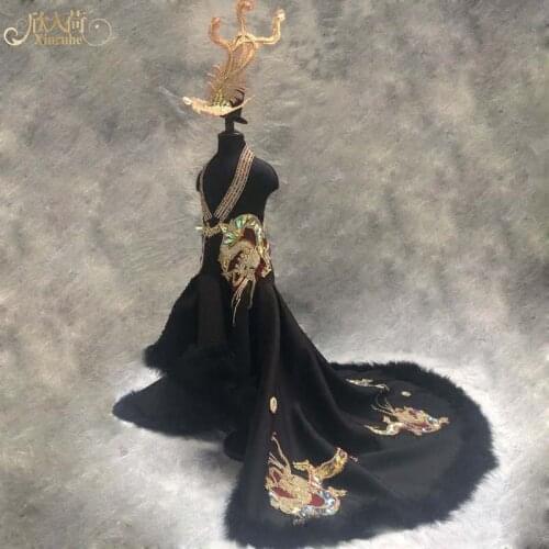 Real Picture Luxury Crystal Beading Black Flower Girls Dresses Long Train Black Girls Photography Props Gowns Custom