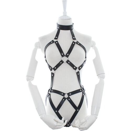 Sexy Women PU Leather Full Harness Restraint Set Bdsm Bondage Gear Lingerie Goth Fetish Harness Halloween Costume Erotic Set