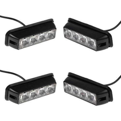 4x12/24v Black Recovery Strobe 4LED Lights Orange Grill Breakdown Flashing Lamp red