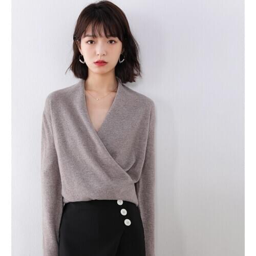 Woolen sweater women autumn and winter cross-neck sweater new slim long-sleeved sweater women autumn and winter knitted pullover