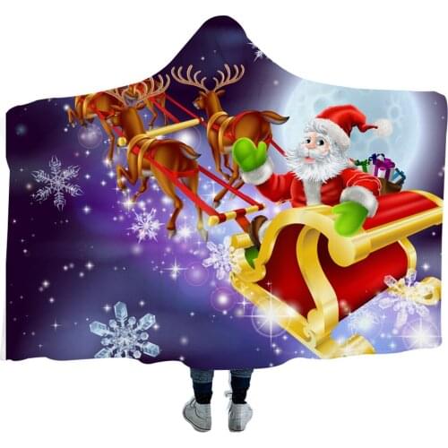 Hooded Wearable Blankets Christmas New Year Holiday Santa Snowflake Winter Camping Travel Picnic Comfy Sherpa Hoodie Blankets