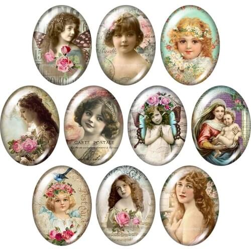Vintage angel baby Virgin Mary 13x18mm/18x25mm/30x40mm mixed Oval photo glass cabochon demo flat back Jewelry findings TB0081