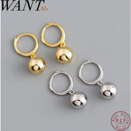 WANTME Minimalist Real 925 Sterling Silver 8mm Round Bead Pendant Stud Earrings for Women Bohemian Punk Mens Jewelry Gift