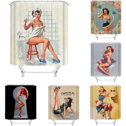 Cartoon girl printed 3d bath curtains waterproof polyester fabric washable bathroom shower curtain screen with hooks accessories