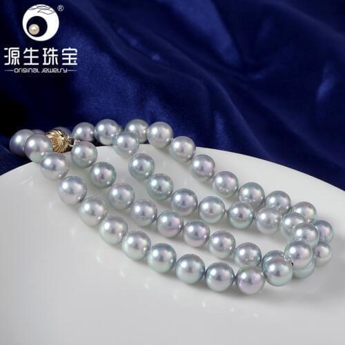YS Top Quality Silver Blue Madama Akoya Pearl Necklace: 8-8.5mm, 14K Gold Clasp