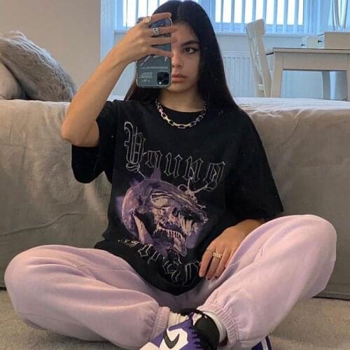 Summer Oversized t-shirt Streetwear vintage clothes Women clothing punk top shirt anime Grunge goth print T-shirt casual apparel
