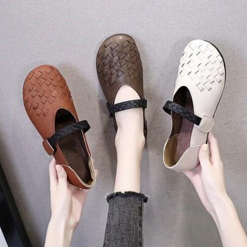 Large size womens shoes hand-woven soft sole grandma shoes 2021 new peas shoes single shoes size 43