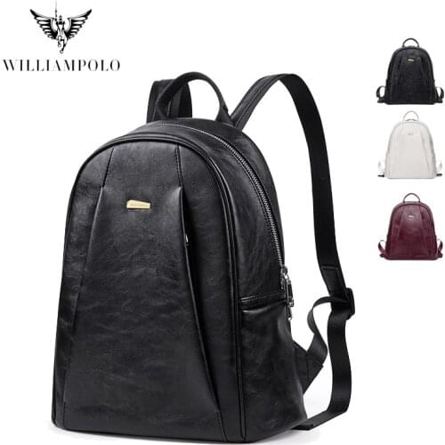 WILLIAMPOLO Backpack Student Women Shcoo Black Bagpack Fashion Organizer insert PU Leather Ladies Backpacks FS209141