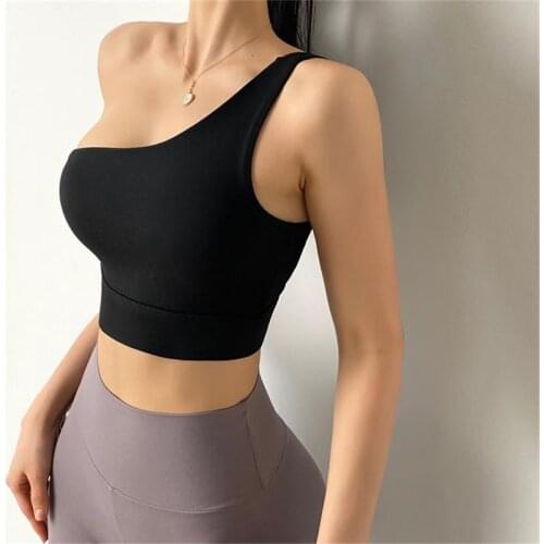 Womens Side Shoulder Sports Bra High Impact Support Female Crop Top Running Gym Underwear Sexy Workout Vest Fitness Tank Top