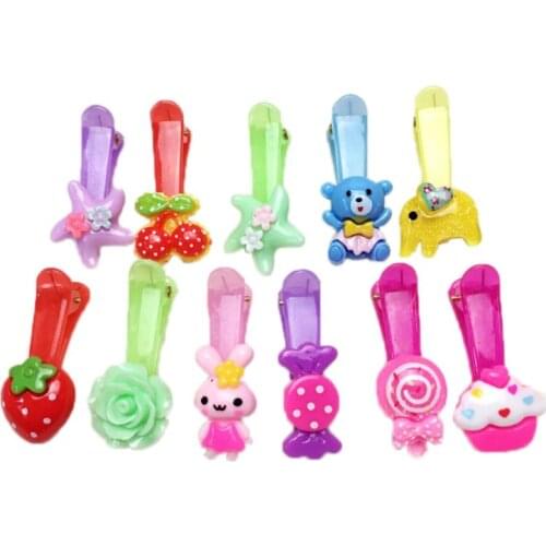 Null 1Pc 3.5cm Baby Kids Girl Plastic Jelly Hair Clips Cute Resin Cartoon Animal Fruit Flower Hairpins Colorful alligator