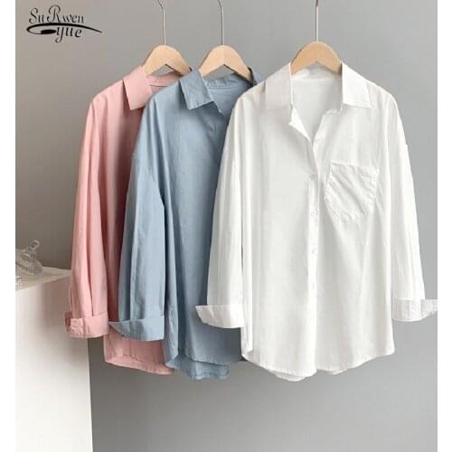 2021 Fashion Button Loose Long Sleeve Shirts Autumn Cotton White Blouse Women Casual Office Lady Tops Women Clothes Blusas 17203