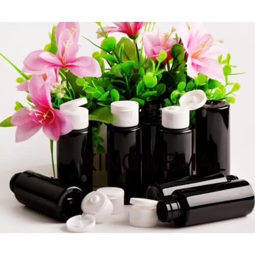 300pcs 60ML Empty Plastic Liquid Lotion Makeup Bottles with Flip Cap Lid Air Flight Lotion Essence Black Bottles Travel Size