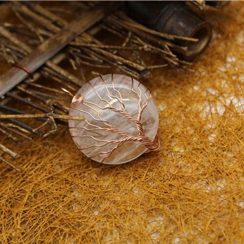6pcs Natural white crystal pendant necklace tree of life round Meditation Quartz Treat Crystal Charm for Jewelry Making Free