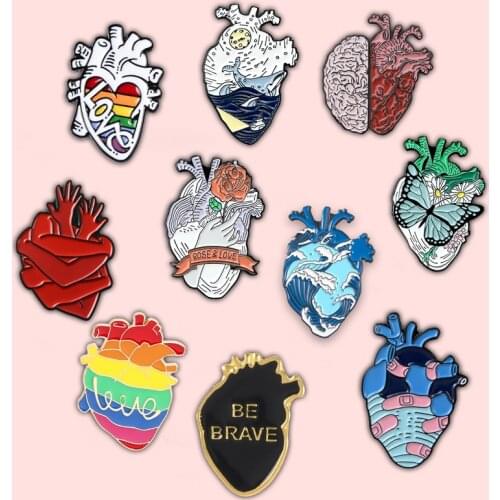 Anatomy Heart Enamel Pins Series Anatomy Art Human Heart Brain Brooch Medical Jewelry Doctors Nurses Lapel Pin Bags Badge Gifts