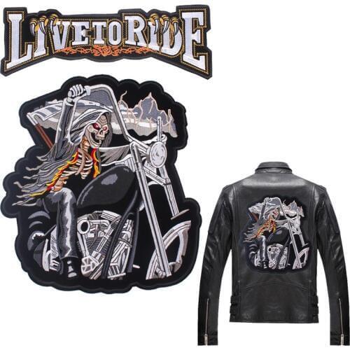 Skull Biker Patch Large Embroidered Patches On Clothes Back Embroidery Patches For Clothes Iron On Patches For Jackets Big Patch