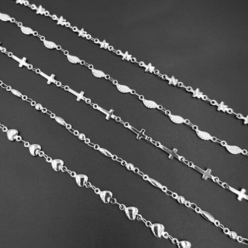 1 Meter Stainless Steel Link Chain Cross Heart Leave Connector Chains DIY Necklace Bracelet Jewelry Findings Metal Chain