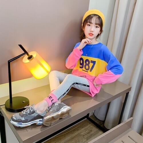 Cheap Kids Costume Set Fashion Cotton O-Neck Letter Two Piece Set Halloween Sports Spring Autumn Teenage Girl Clothes Cotton