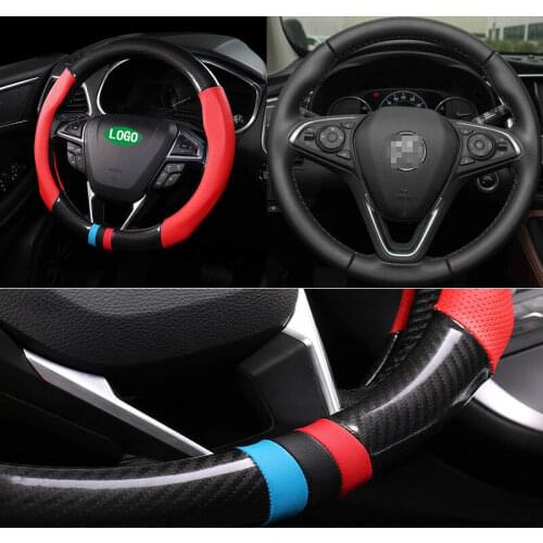 For Buick series circular Universal Size M Car Steering Wheel Cover Carbon Fiber Red Leather