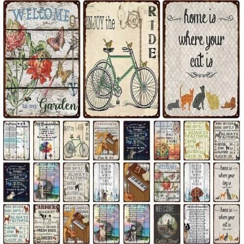 Welcome Our Garden Metal Sign Vintage Animal Metal Plaque Plates Dog Garden Home Wall Decor Tin Signs Flower Poster Gift