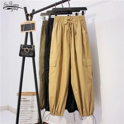 Femme Pantalon Autumn High Waist Harem Pants Women Casual Streetwear Woman Pants Solid Cargo Pants Elastic Trousers Women 10661