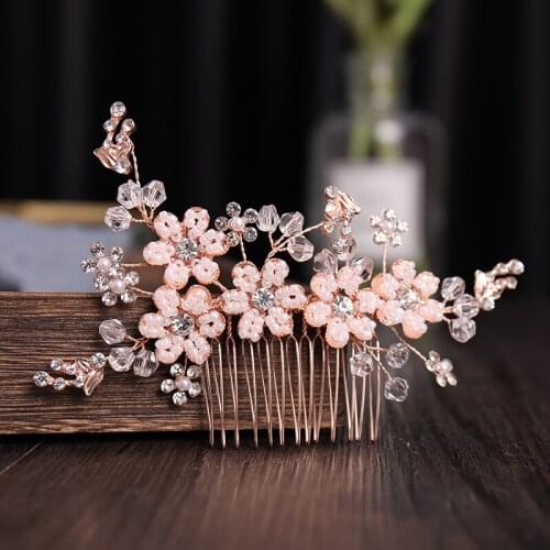 Pearl Crystal Flower Bridal Hair Combs Wedding Hair Accessories Ladies Gold Bridal Hair Comb Pearl Headpiece For Wedding
