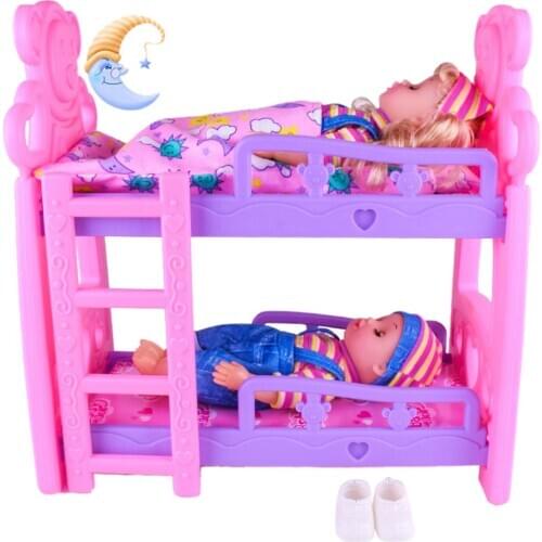 DIY Girls Toys Play House Pretend Play Furniture Toy Baby Doll Accessories Simulation Bunk Bed For Dolls Shaking Trojan Juguetes