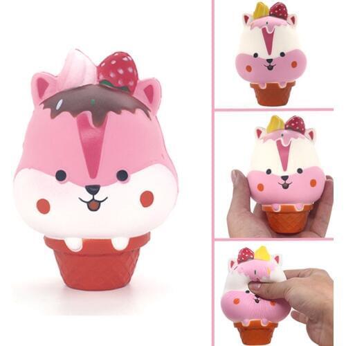Kawaii Cartoon Ice Cream Squirrel Scented Squishy Charm Squeeze Toy