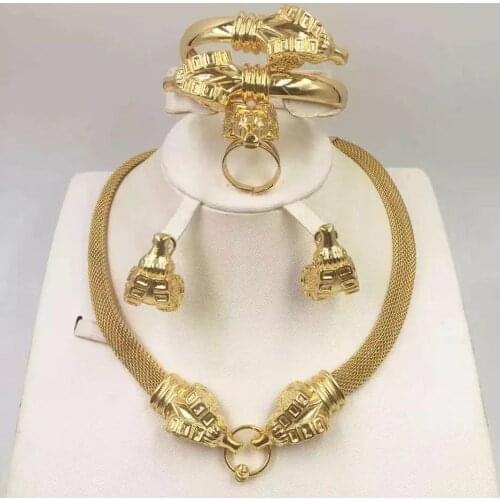 Dubai Gold Necklace Earring series fashion Nigerian wedding African Jewelry series Italian womens jewelry set