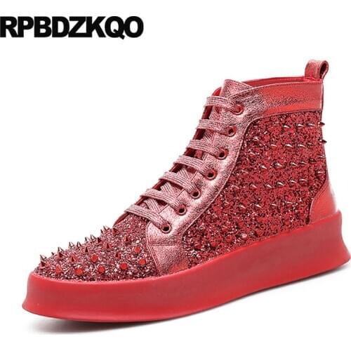 Sneakers Red Creepers Silver Skate Fashion Spike Glitter Platform Metal Men Shoes Casual High Top Sequin Hip Hop Stud Club Rivet