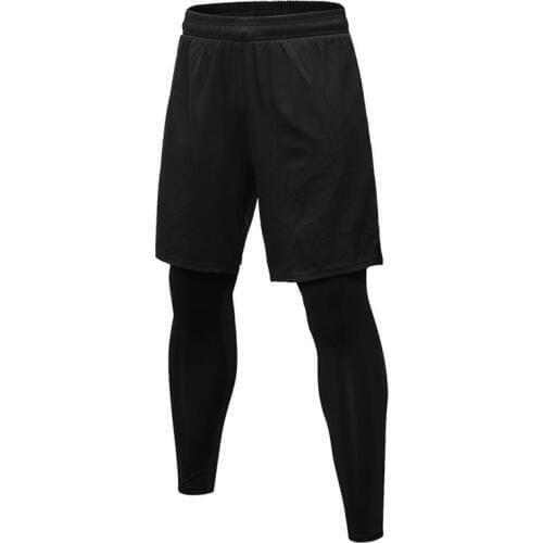 New Fake 2pcs Men Compression Running Leggings Mens Slim Sport Tights Gym Fitness Training Leggings Men Sport Pants