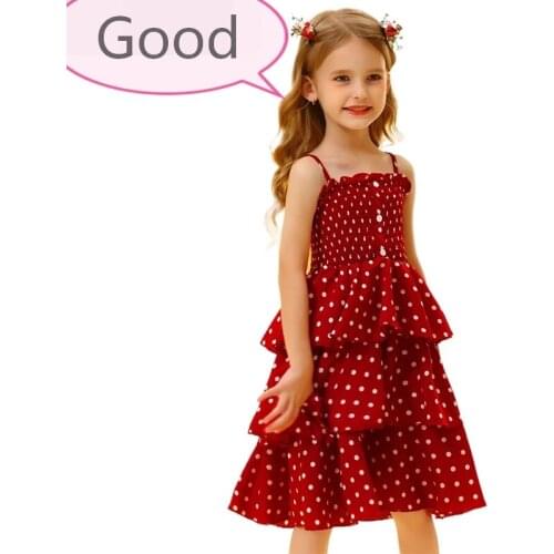 Summer Kids Dresses Girls Button decoration Birthday Sling Princess Dress Elegant Children Clothes 2-10 Year Girl Clothes Dress
