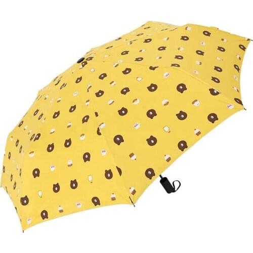 Cute Bear Design Logo Inside Black Uv Coating Cartoon Pattern Umbrella Creative Black Gel Folding Sun and Rain Umbrella Parasol