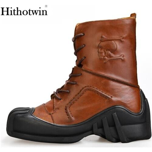 Skull Boots motorcycle boots mens tooling boots skull military boots short boots motorcycle riding boots cowhide Martin boots