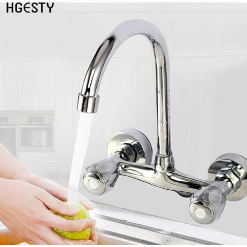 Double Handle Wall Mounted Basin Faucets Hot and Cold Water Shower Faucets Dual Hole Bathroom Sink Wash Basin Water Mixer Tap