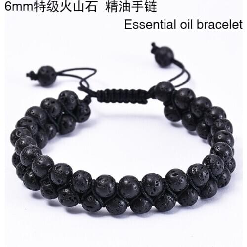 Natural 6mm Lava Volcanic Rock Double Row Women Men Couple Charms Bracelet Wedding Birthday Dainty Gift For Girls