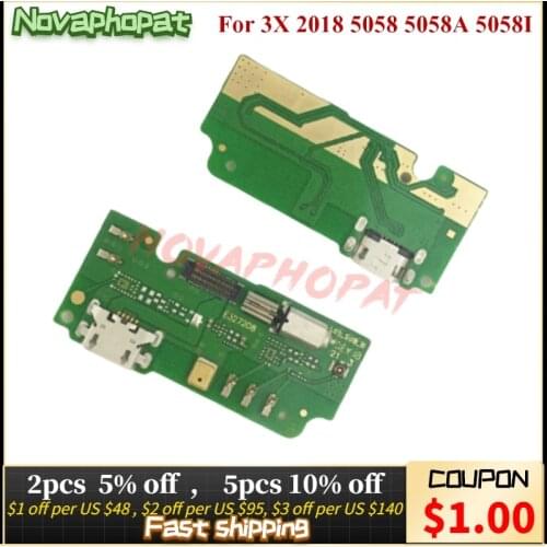 Novaphopat For Alcatel 3X 2018 5058 5058A 5058I 5058J USB Dock Charging Port Charger Plug Board Flex Cable With Microphone MIC