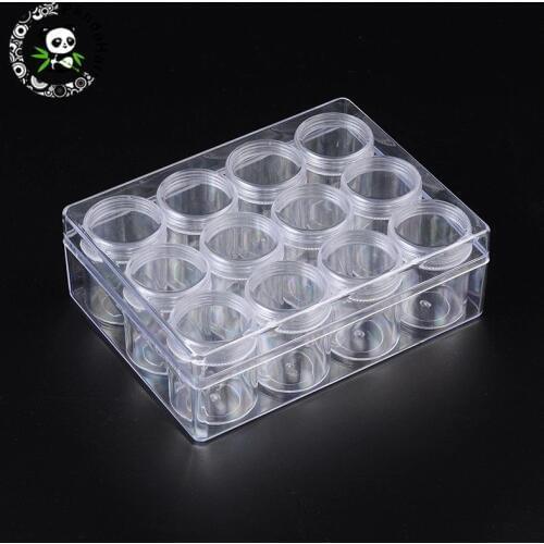 12pcs/Set Rectangle Clear Plastic Bead Storage Containers Small Round Box Jars Make Up Organizer Boxes Jewelry Accessory