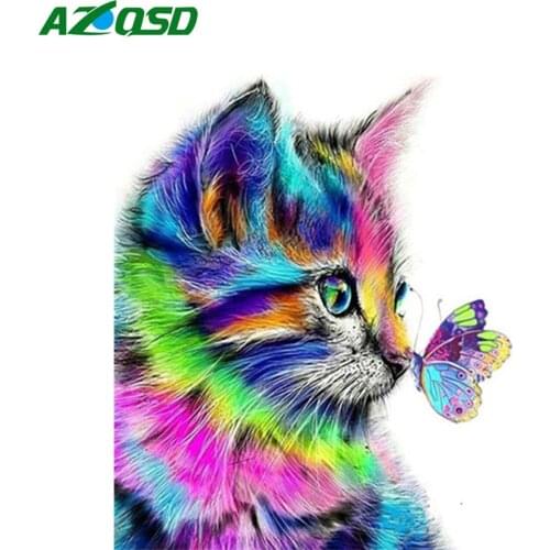 AZQSD DIY Oil Painting By Numbers Animal On Canvas Home Decoration Acrylic Paint Coloring By Numbers Cat Handmade Gift