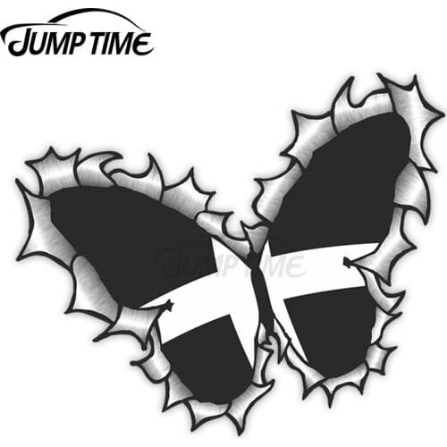 Jump Time Ripped Torn Metal Butterfly Design With Cornwall Cornish County Flag Motif External Vinyl Car Sticker for Windows
