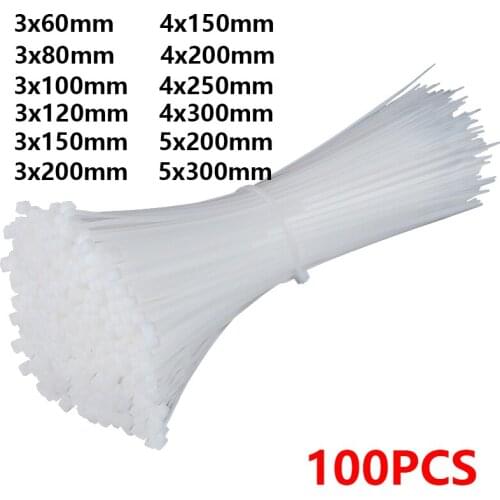 Self-locking plastic nylon tie 100 PCS black and white cable tie fastening ring cable tie zip wraps strap nylon cable tie